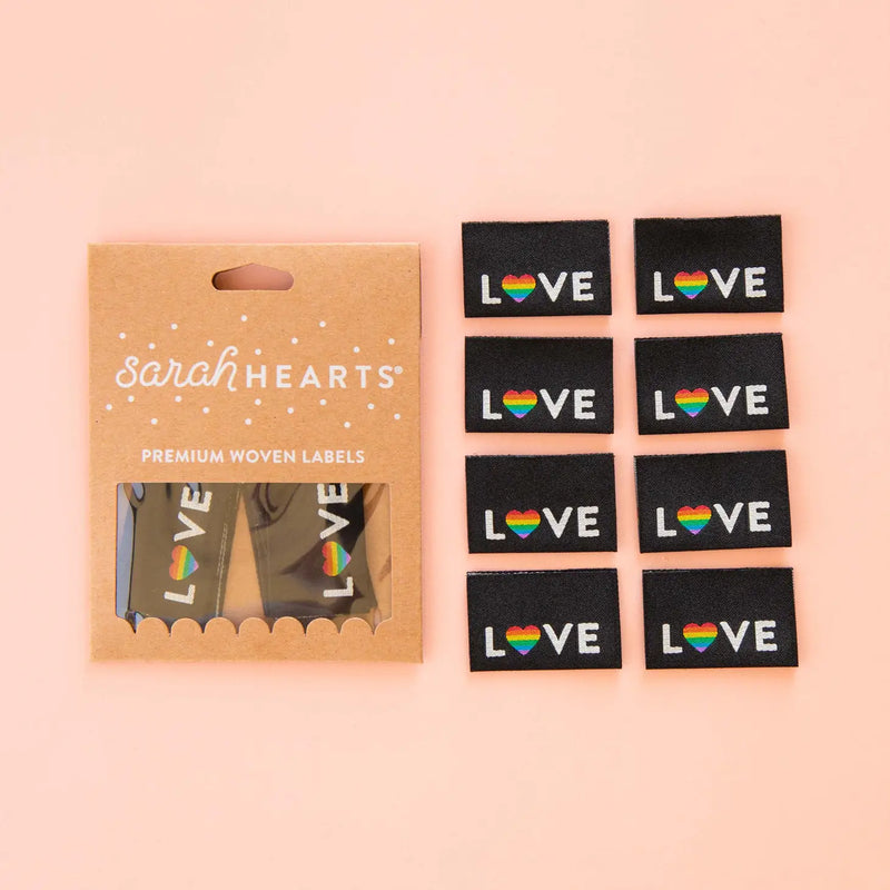 Love Pride Heart - Woven Sewing Labels by Sarah Hearts, Set of 8