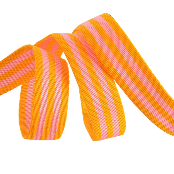 Tula Pink's 1" Orange+Pink Nylon Webbing, By the Yard