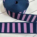 Bold Stripe 1.5" Wide Navy/ Peony Webbing, by the Yard!
