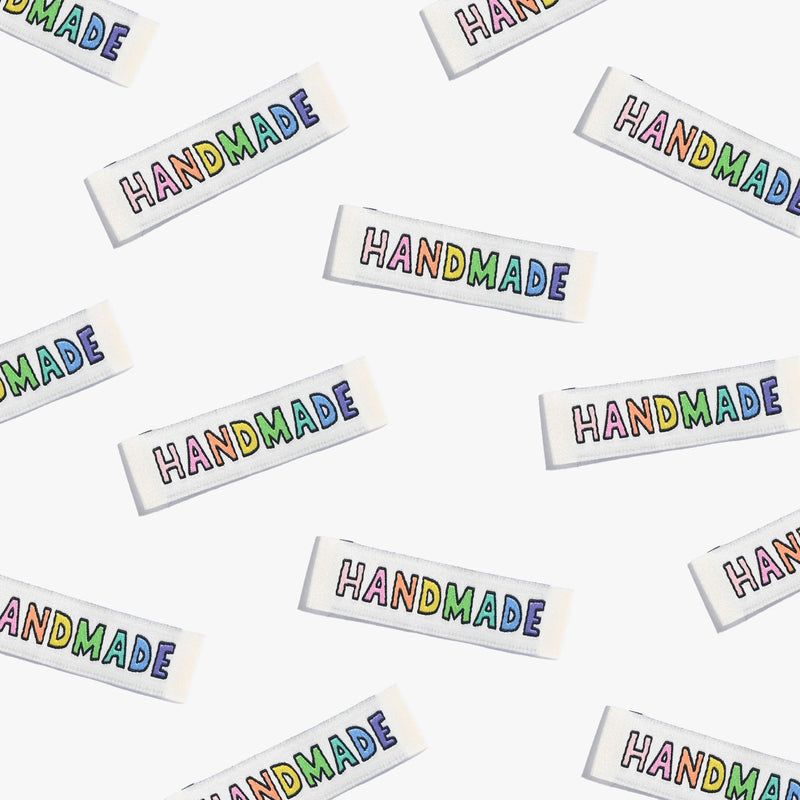 Handmade Rainbow, Sew-on Cotton Labels by KATM, pack of 6