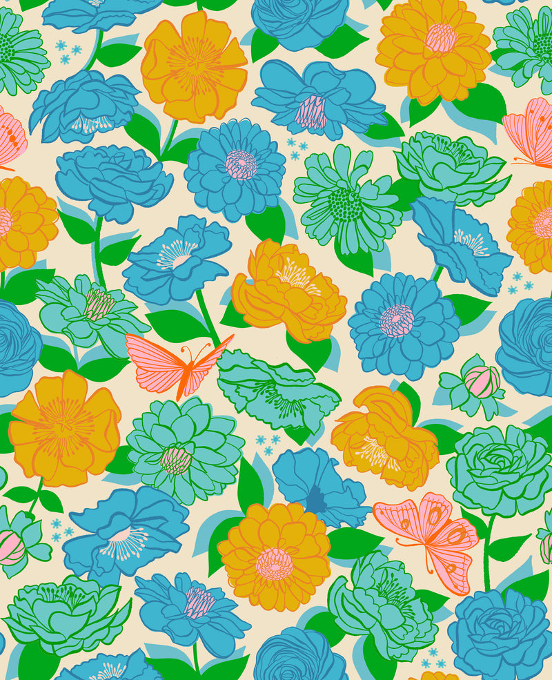 Flowerland by Melody Miller for Ruby Star Society - Flowerland Floral in Turquoise