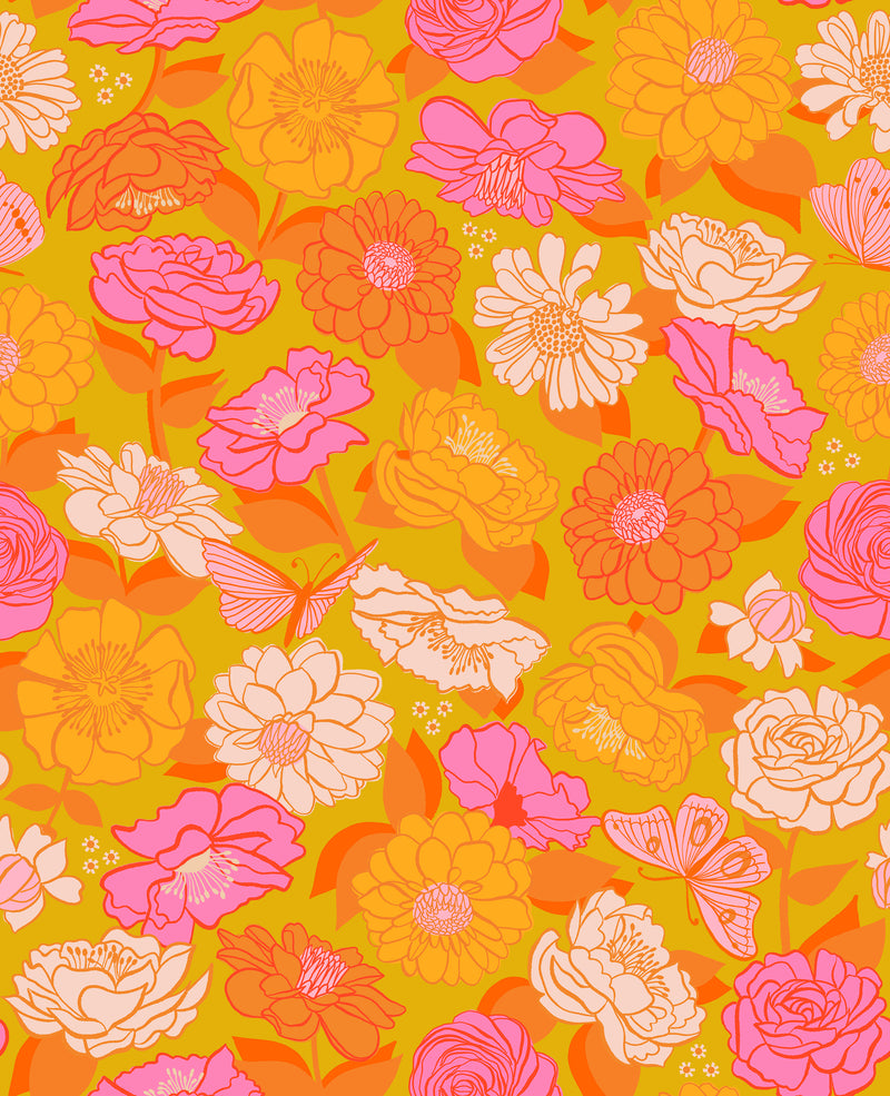 Flowerland by Melody Miller for Ruby Star Society - Flowerland Floral in Goldenrod