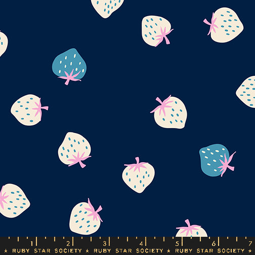 Strawberry, Strawberry Toss in Navy, by Kimberly Kight for Ruby Star Society