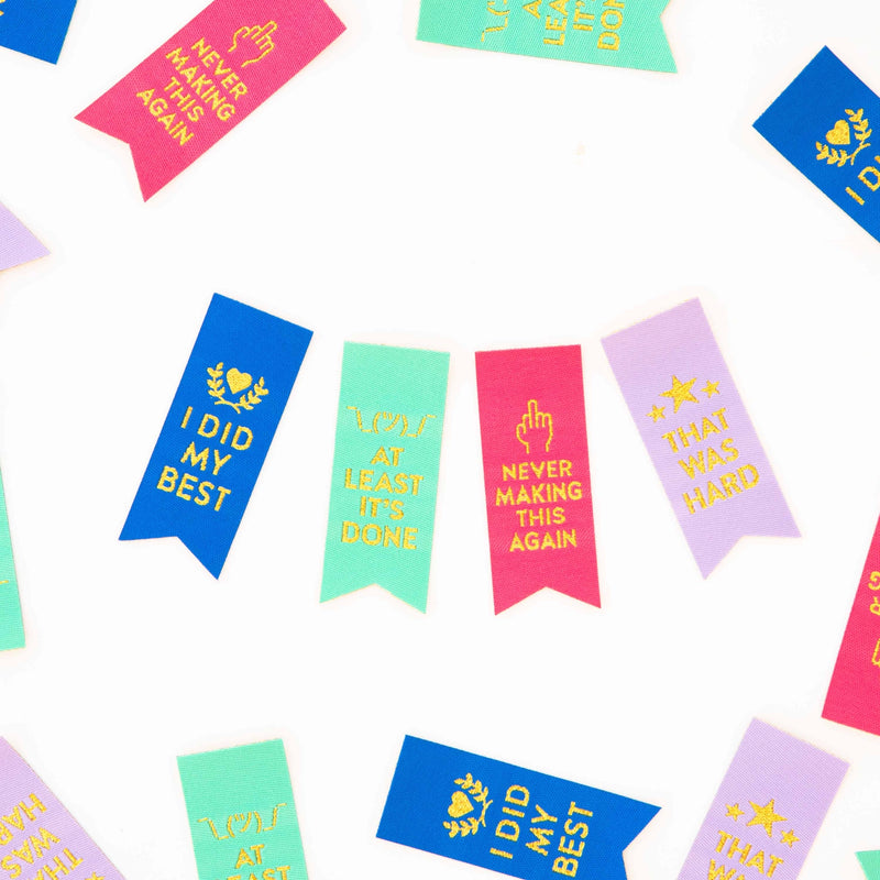 Sarcastic Award Ribbon Multipack Sewing and Quilting Labels by Sarah Hearts, Set of 8