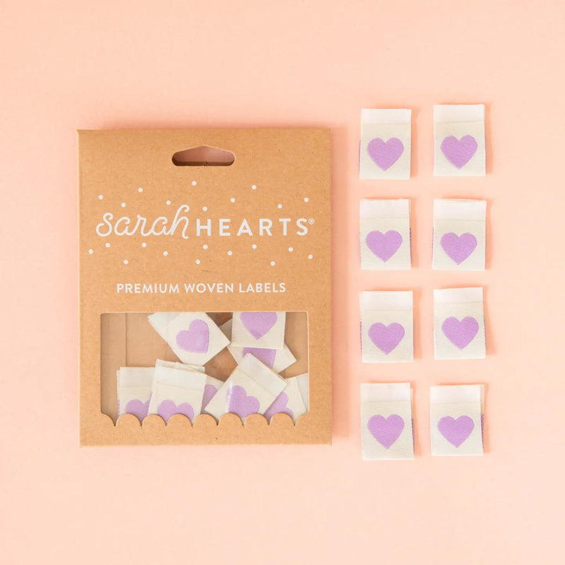 Lavender Heart Woven Labels - Sewing  Label Tags by Sarah Hearts, Set of 8