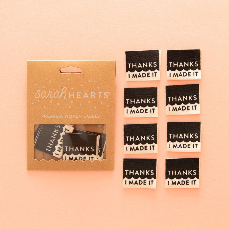 Thanks I Made It Organic Cotton - Sewing Woven Label Tags by Sarah Hearts, Set of 8