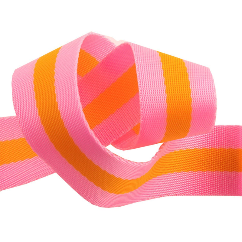 Tula Pink's 1.5" Pink & Orange Nylon Webbing, By the Yard