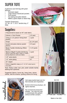 Super Tote Sewing Pattern by Noodlehead