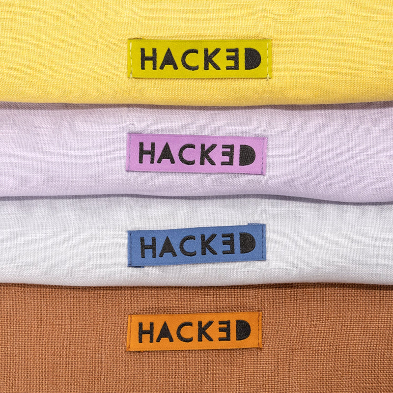 HACKED, Sew-on Woven Labels by KATM, pack of 10