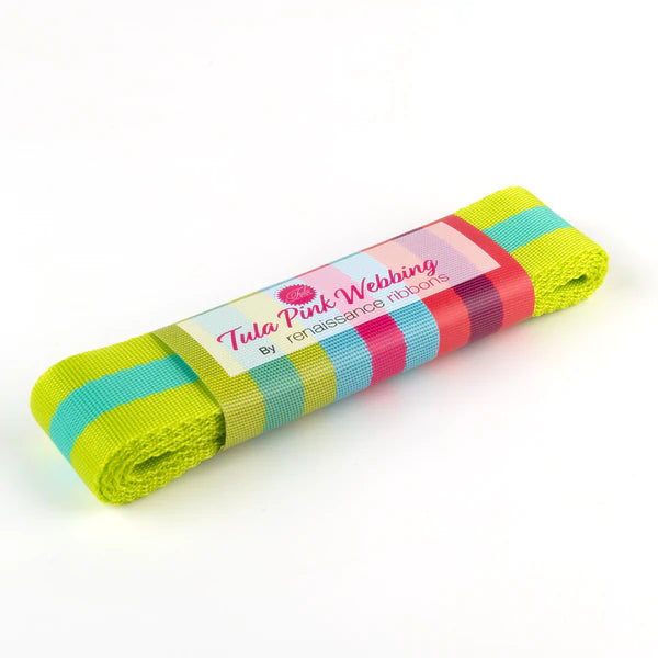 Tula Pink's 1.5" Nylon Webbing 2 yard Pre-cut Pack, Lime + Teal